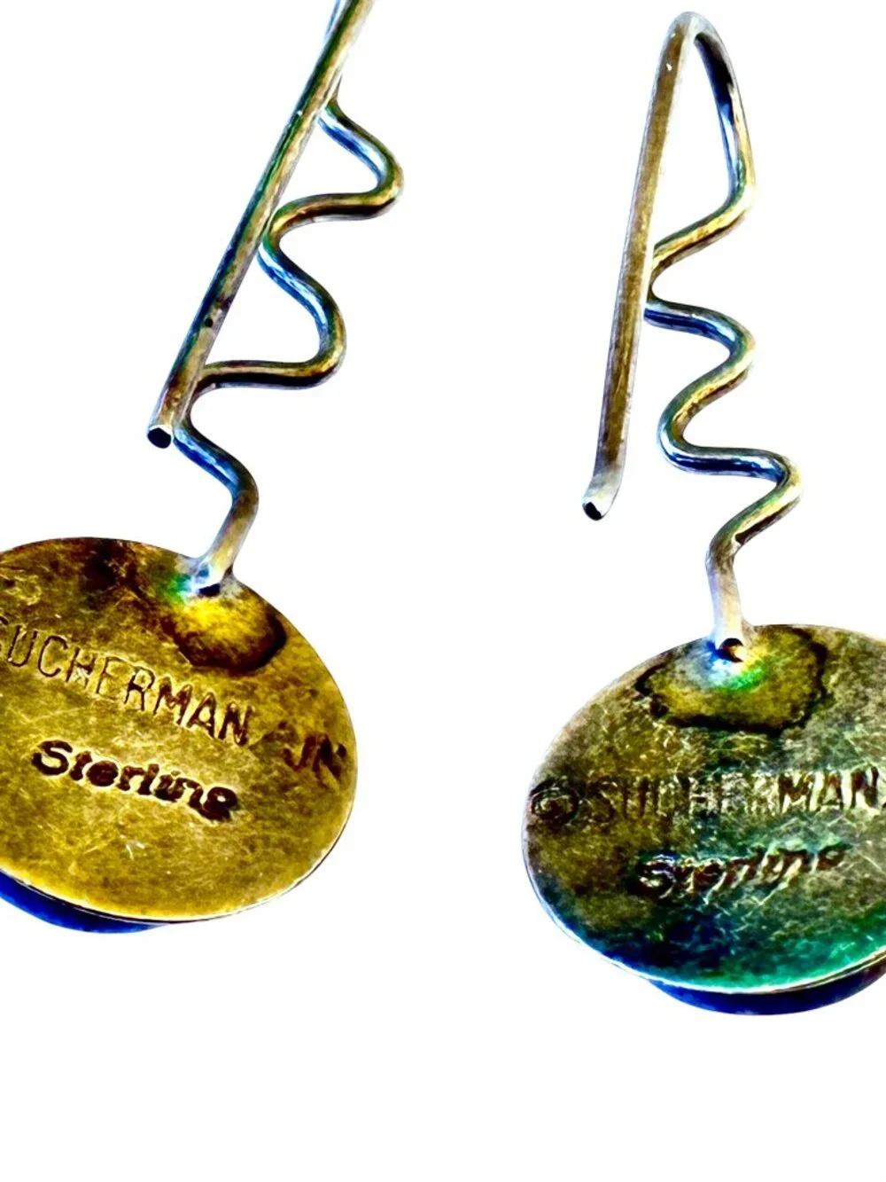 Barbara Sucherman Dichroic Glass Sterling Silver Modernist Drop Pierced Vintage